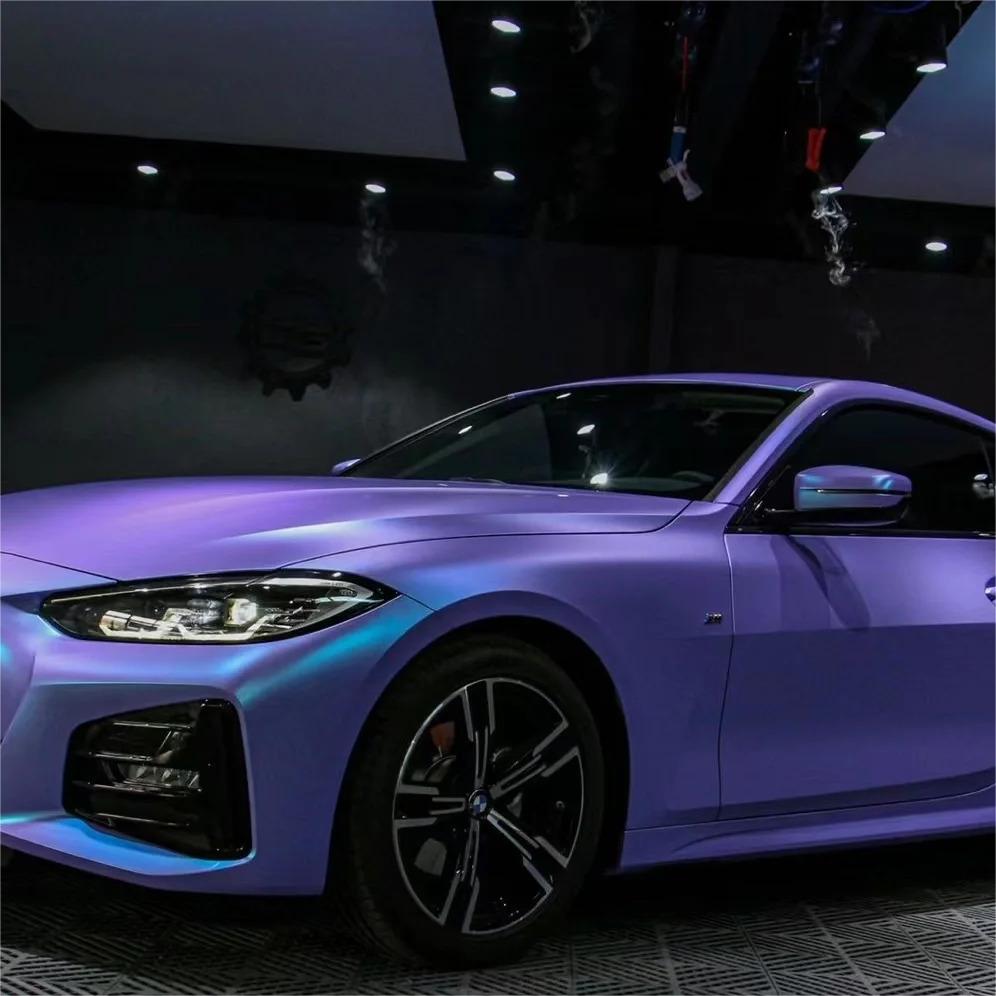 Soft pastel transition from soothing lavender to cooling cyan on an ALUKOCARWRAP Lavender Purple Car Wrap vinyl sheet