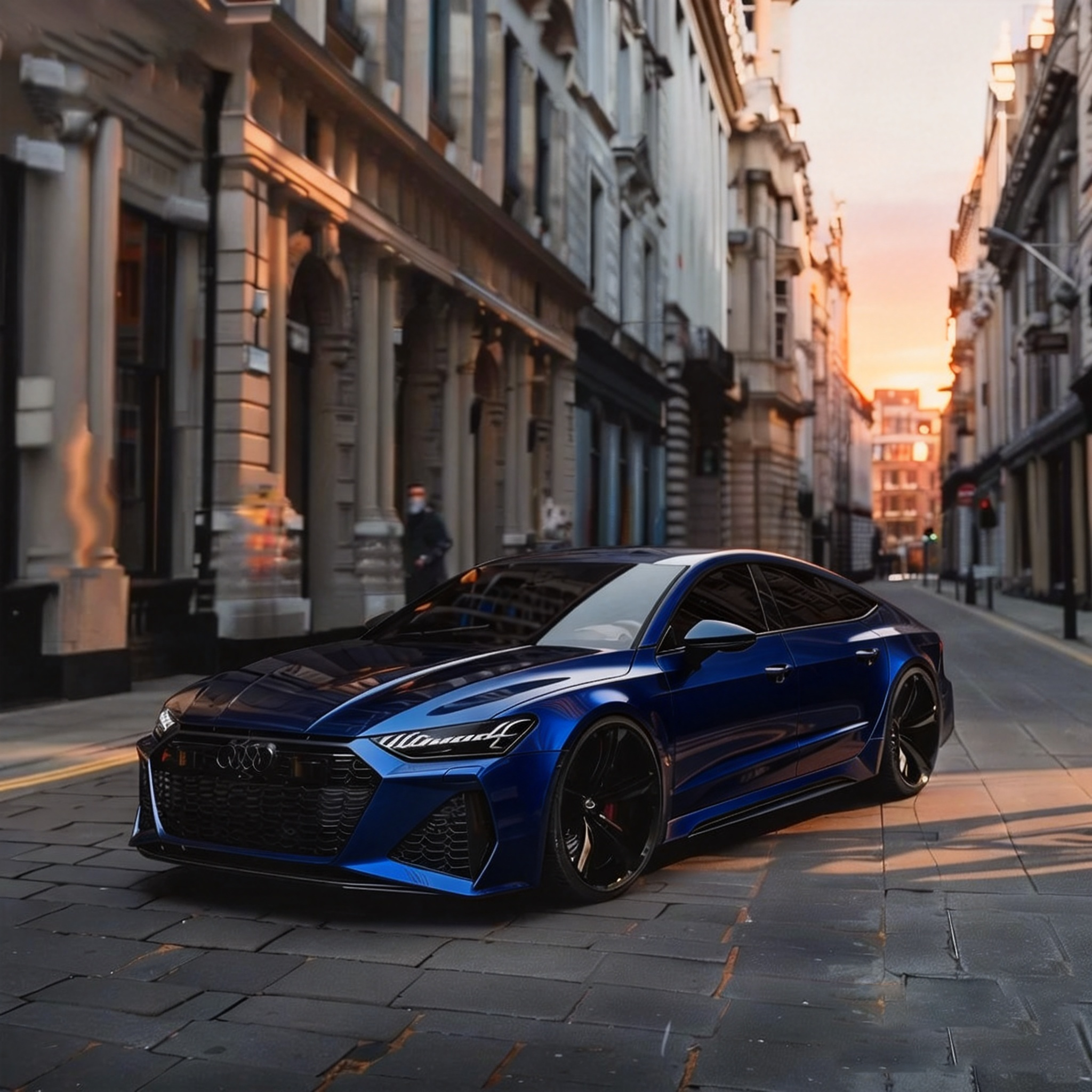 Luxury sports car fully wrapped in ALUKOCARWRAP Interstellar Blue Car Wrap, demonstrating a vibrant gloss blue car wrap finish under outdoor sunlight.