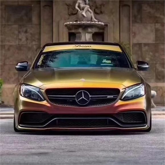 ALUKOCARWRAP Matte Chameleon Car Wrap on a luxury sports car, showcasing the dynamic gold-to-red color shift under sunlight.