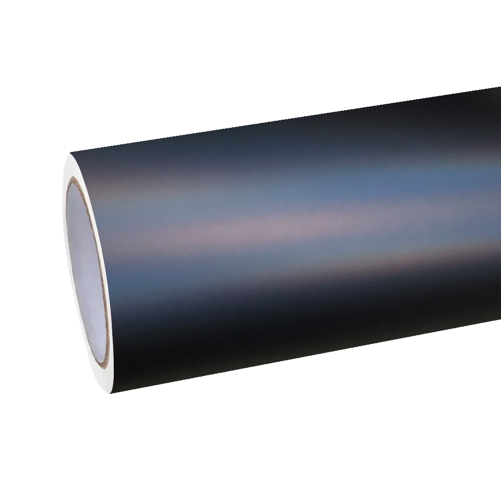 A professional roll of ALUKOCARWRAP matte rainbow holographic chrome tungsten car vinyl wrap PET for custom auto styling.