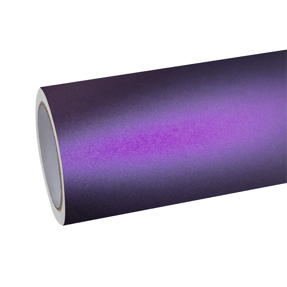 Premium roll of Matte Magic Russian Violet Purple Car Vinyl Wrap PET, displaying the frosted layer and air-release backing.