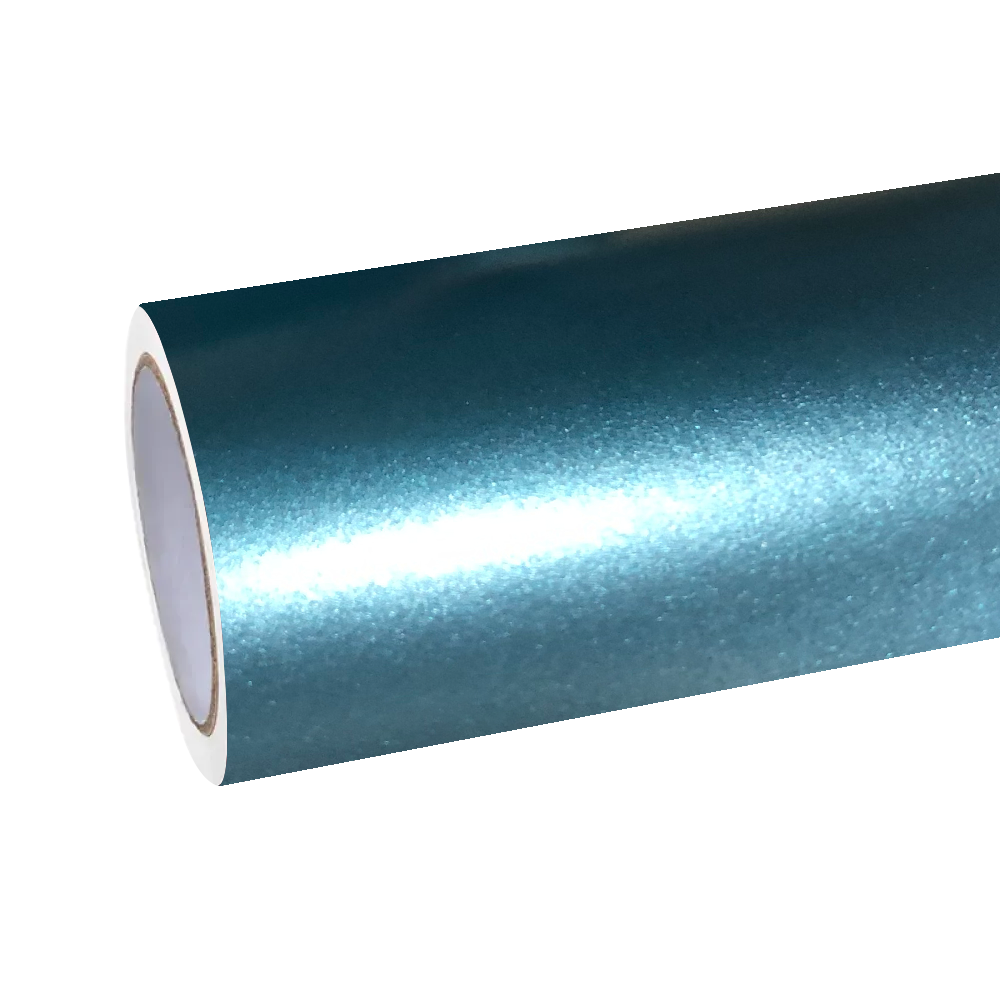 Boxed presentation of a retail roll of ALUKOCARWRAP lake blue car wrap material, displaying the flawless metallic lake blue car wrap surface profile.