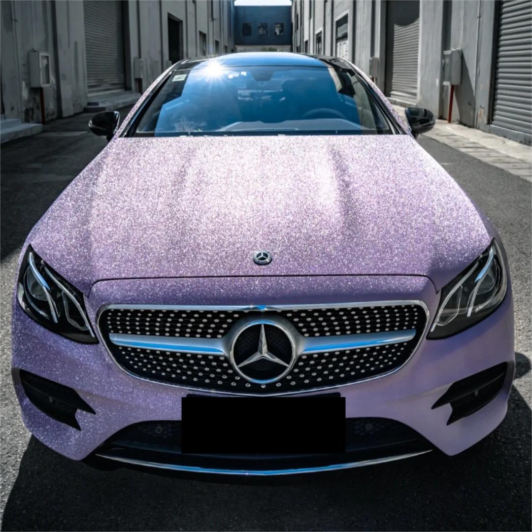 ALUKOCARWRAP Matte Purple Car Wrap shifting from a muted velvety finish in shade to a shimmering starry galaxy under sunlight.