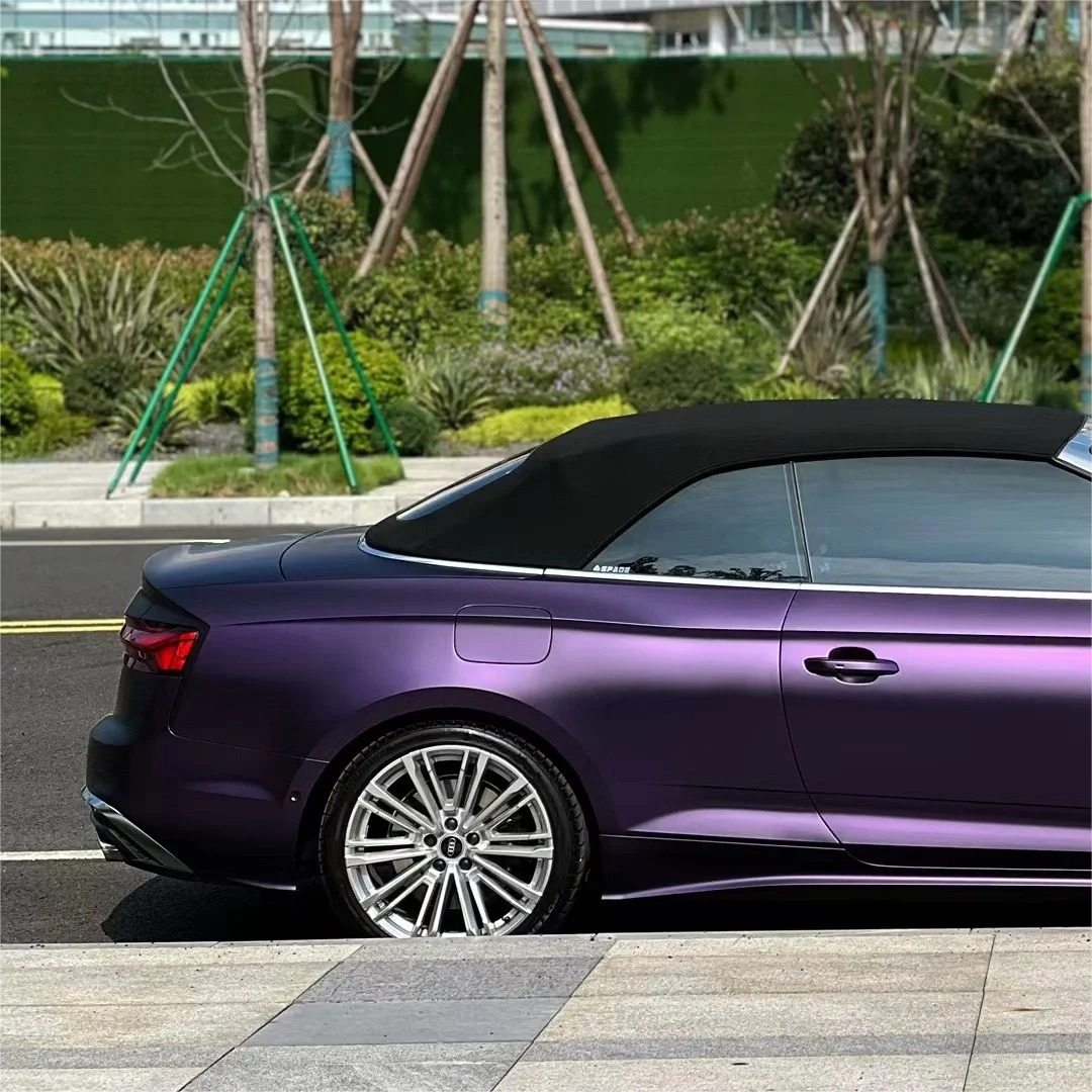 Heavy-metal crystal shimmers captured on the sleek contours of Ultra Matte Metallic Dark Purple Car Vinyl Wrap PET.