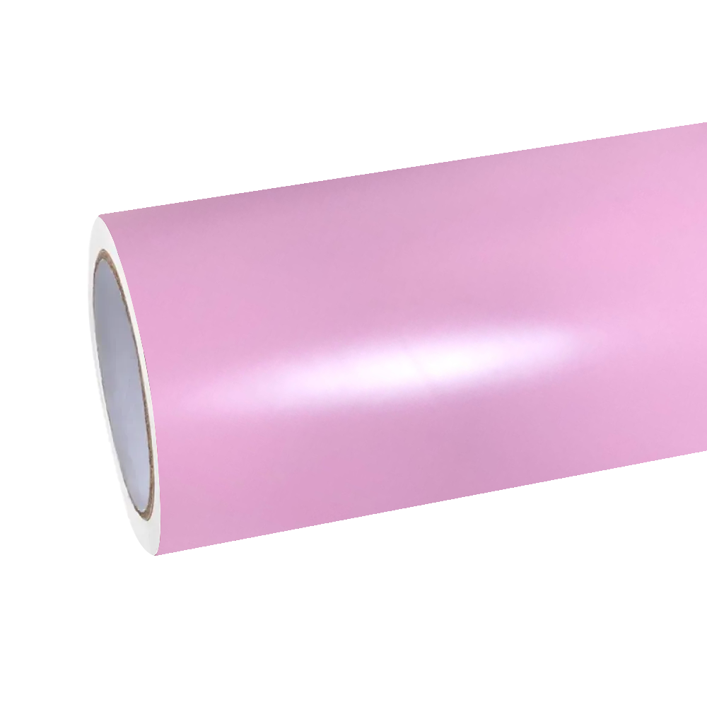 A pristine roll of ALUKOCARWRAP bubblegum pink car wrap, showcasing the non-reflective high-fashion matte satin film.