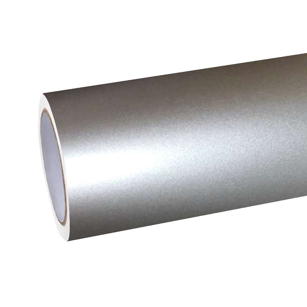 Close-up profile of a premium roll of ALUKOCARWRAP Ultra Matte Metal Grey Car Vinyl Wrap PET, showcasing its smooth, non-reflective satin substrate.