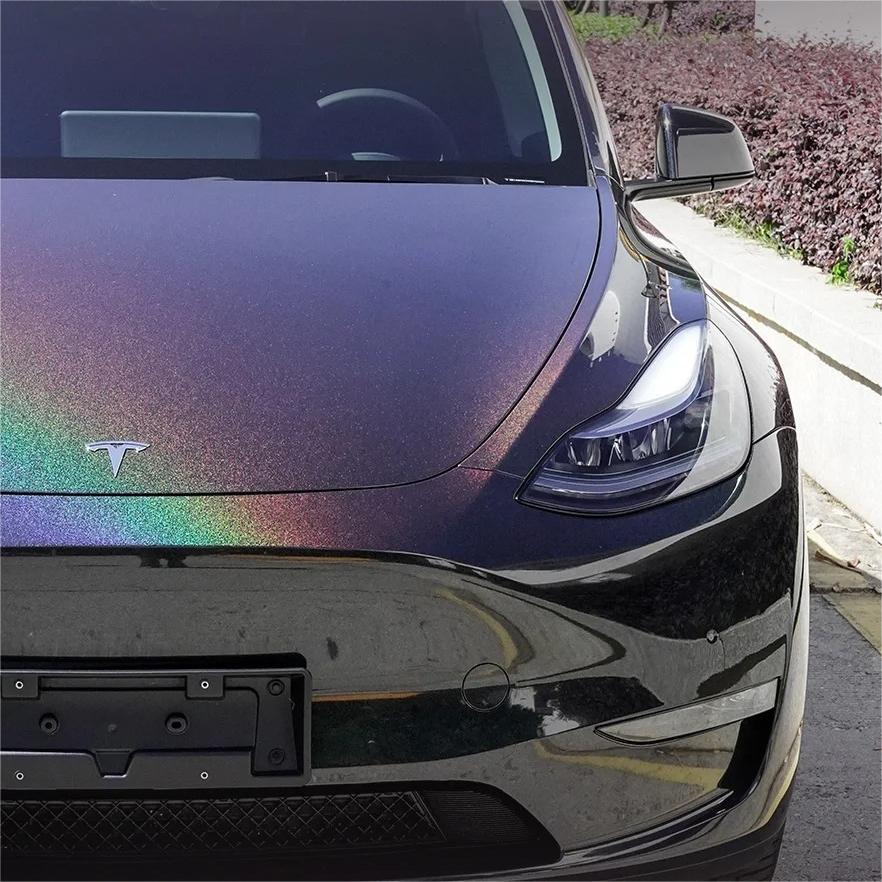 Flawless recessed emblem wrapping using ALUKOCARWRAP Metallic Black Car Wrap PET, ensuring zero holographic color fading.