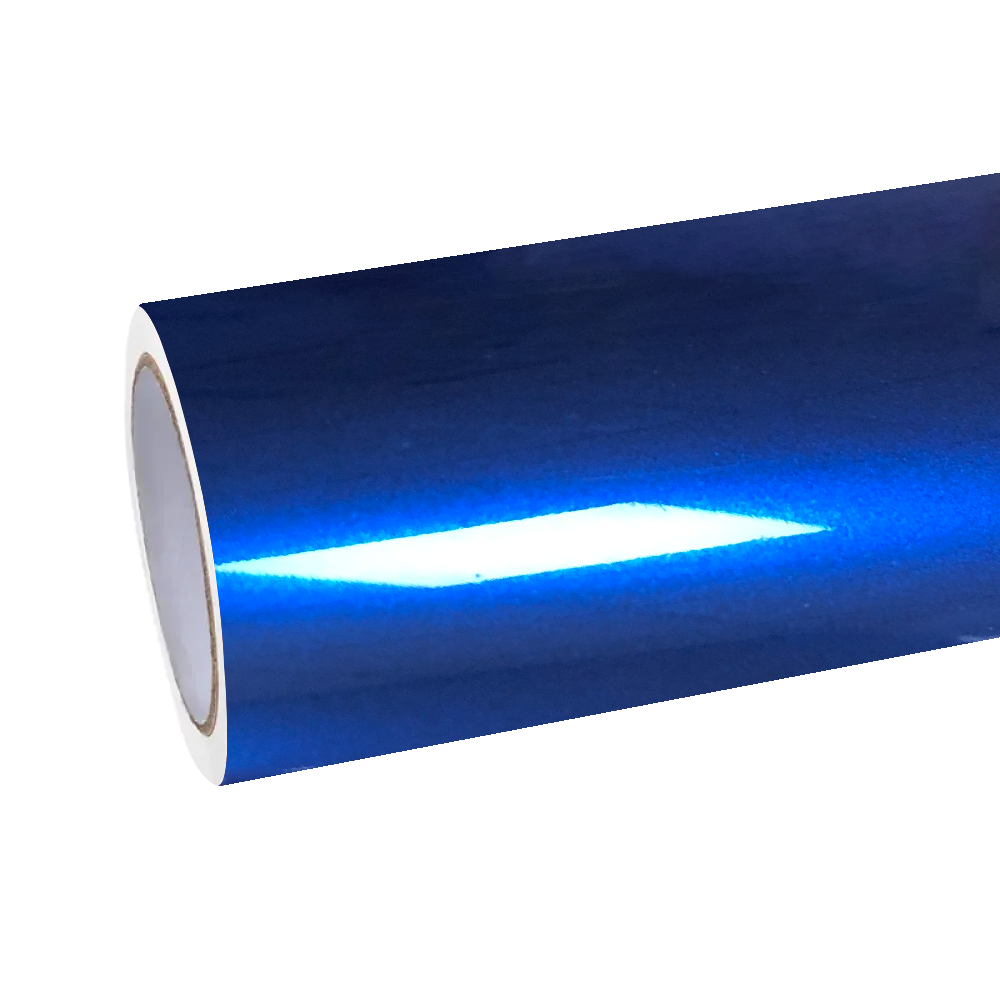 ALUKOCARWRAP Metallic Blueberry Car Wrap reflecting rich liquid glass contours under direct sunlight, showing intense depth.