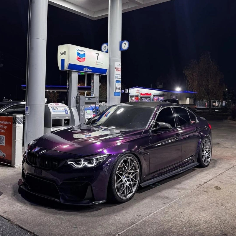 Full vehicle wrap with gloss metallic ghost midnight purple car vinyl wrap PET, unique dark gloss purple car wrap style.