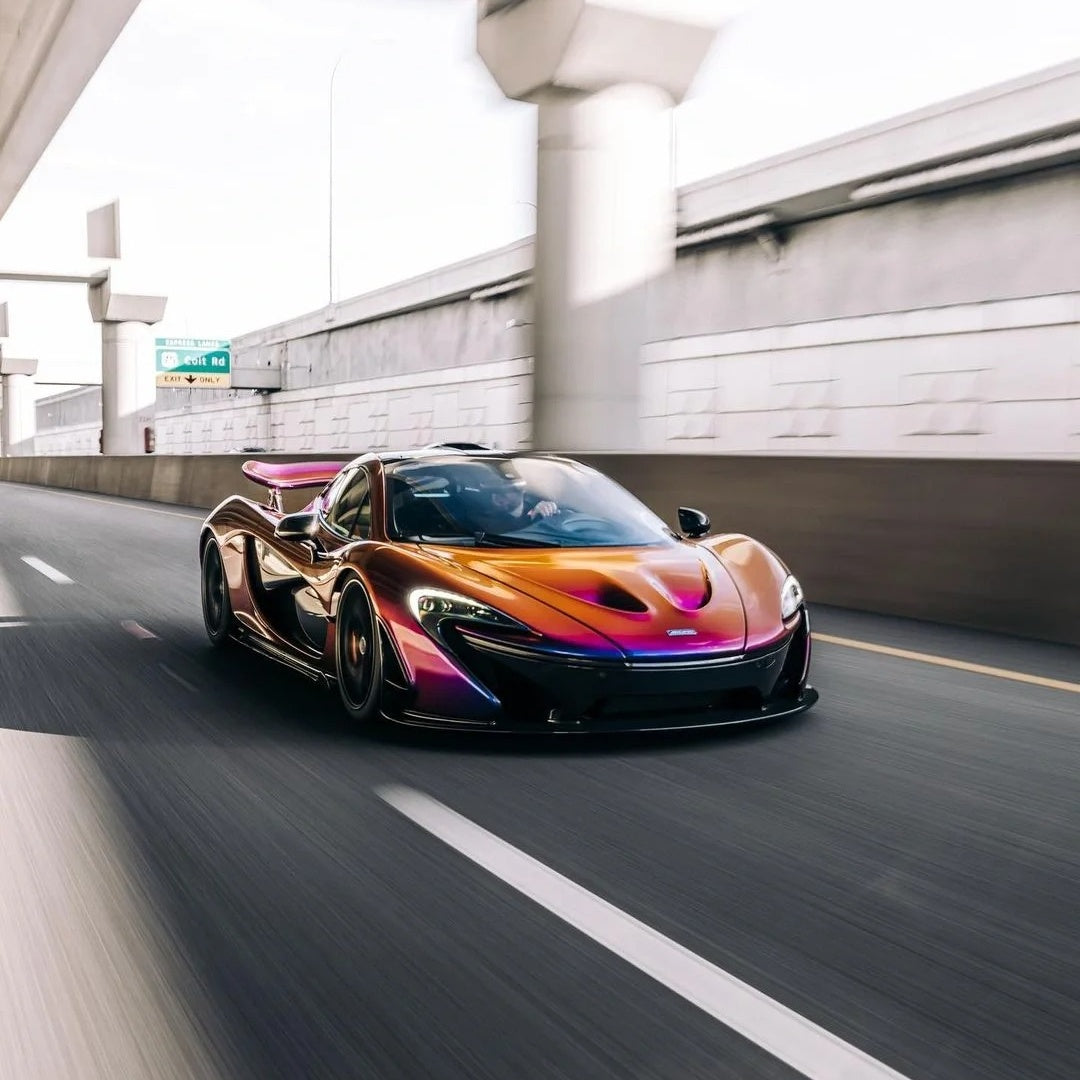 ALUKOCARWRAP Gloss Metallic Flowing Phantom Purple Chameleon Car Vinyl Wrap, displaying dynamic multi-angle color shift.
