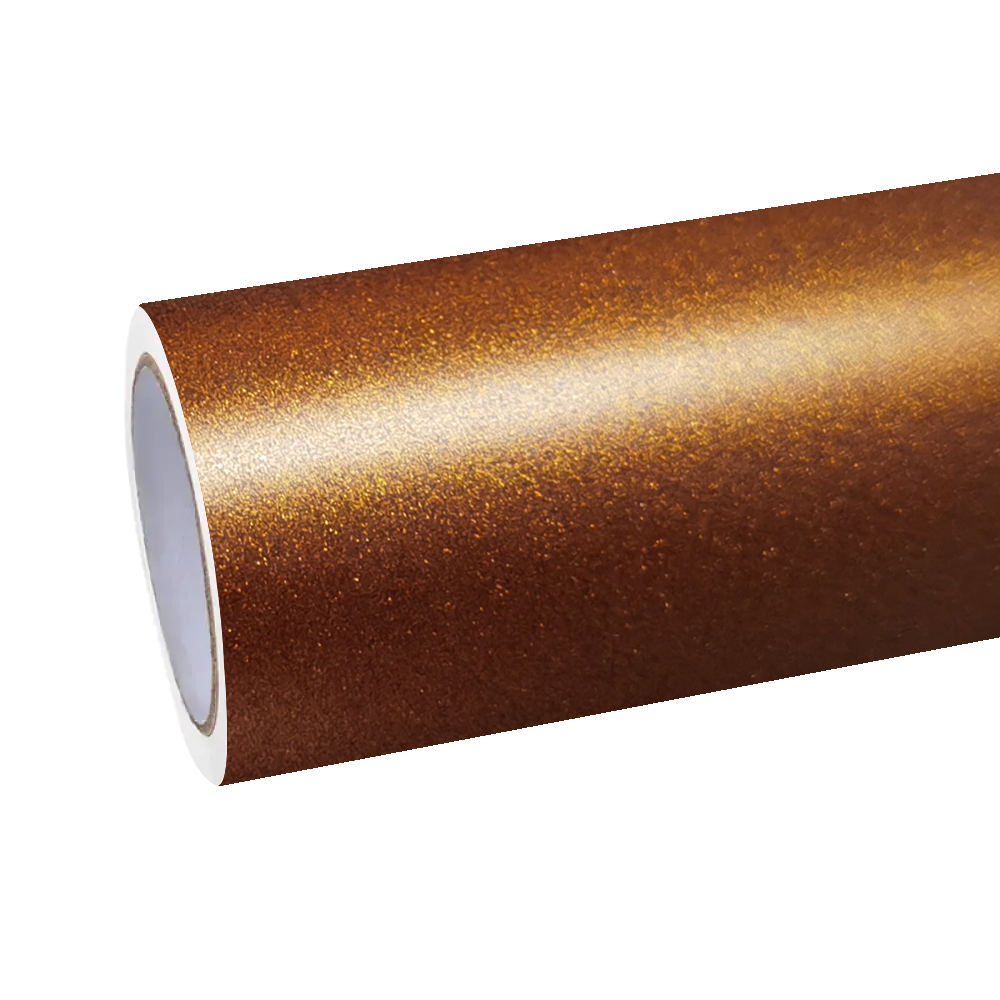 A heavy-duty roll of Matte Metallic Copper Brown Car Vinyl Wrap, showing the premium micro-flake pigment backing.