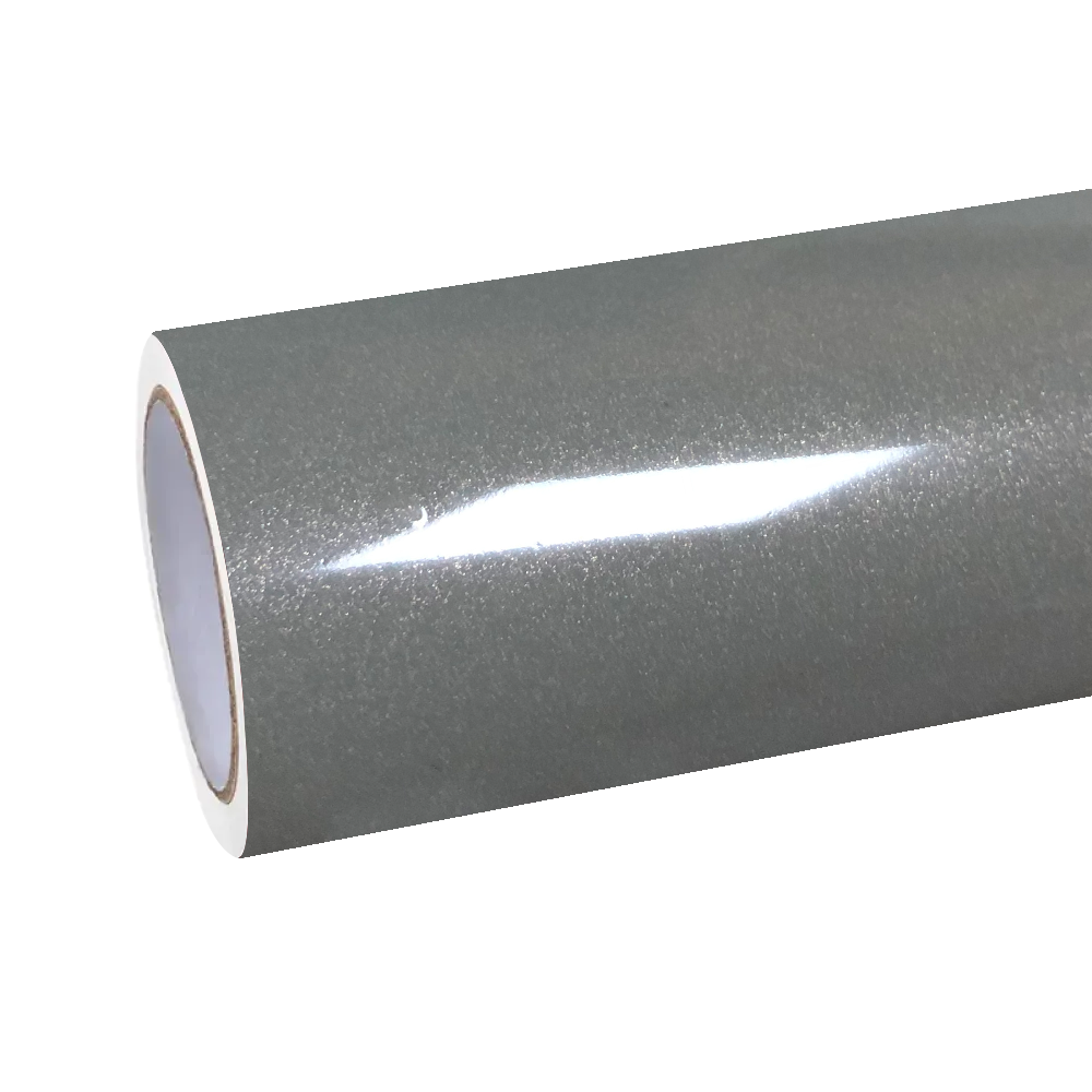 A professional roll of ALUKOCARWRAP gloss metallic jasper grey car vinyl wrap PET film designed for premium auto styling.