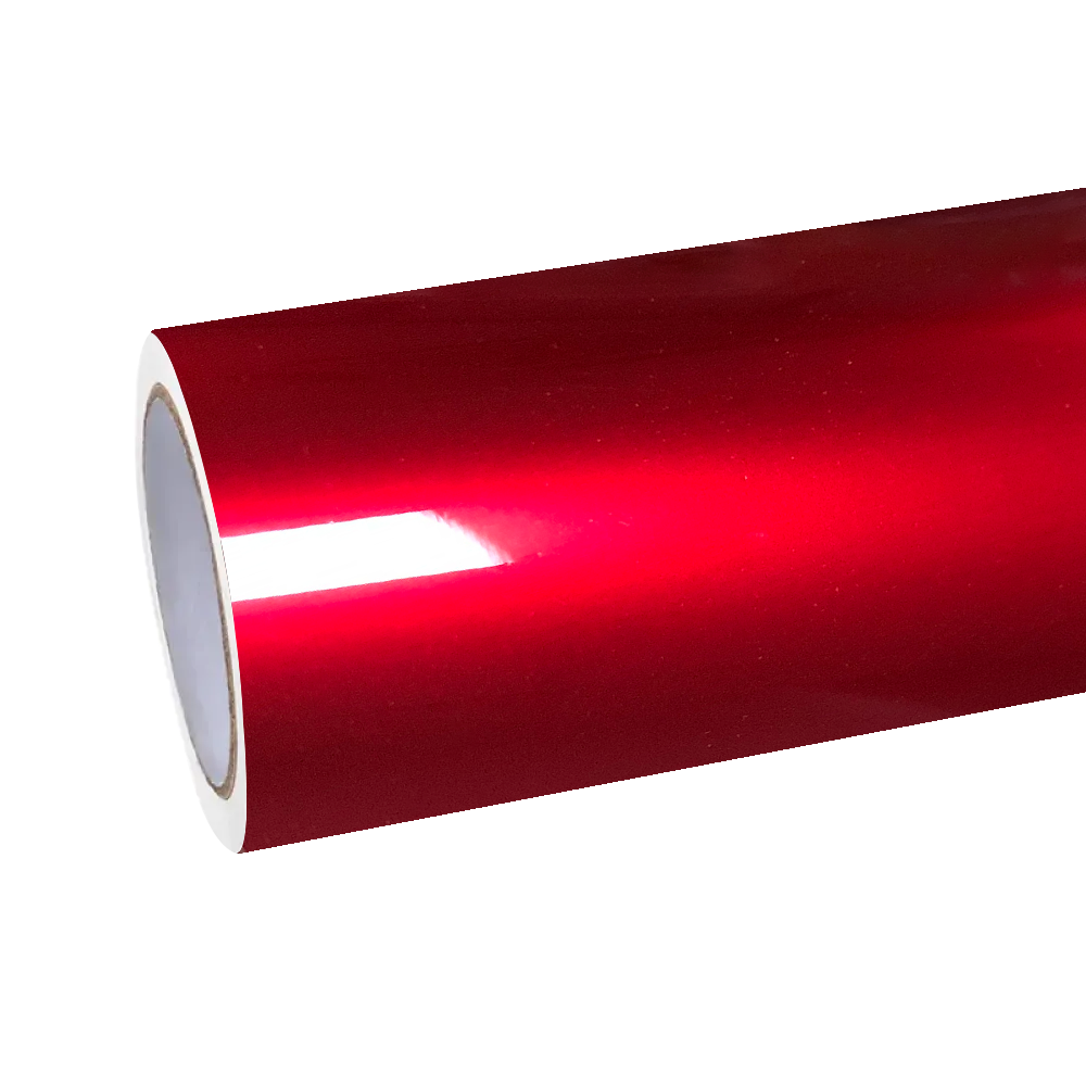 Close-up roll of Gloss Metallic Liquid Ruby Red Car Vinyl Wrap PET, showing the premium orange-peel-free vinyl layer.