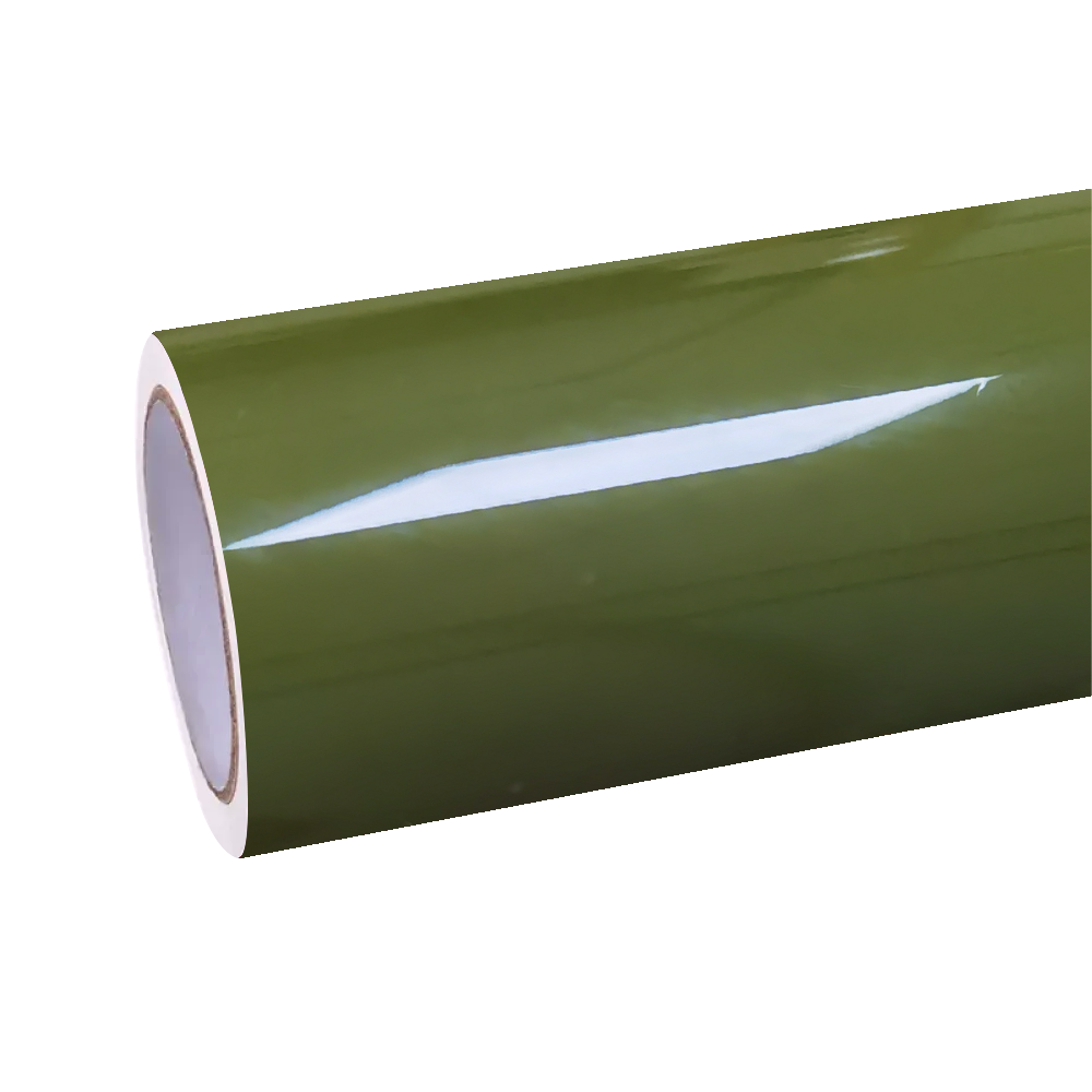 Sleek hood application showcasing ALUKOCARWRAP Gloss Military Green Car Vinyl Wrap PET high-luster reflective finish