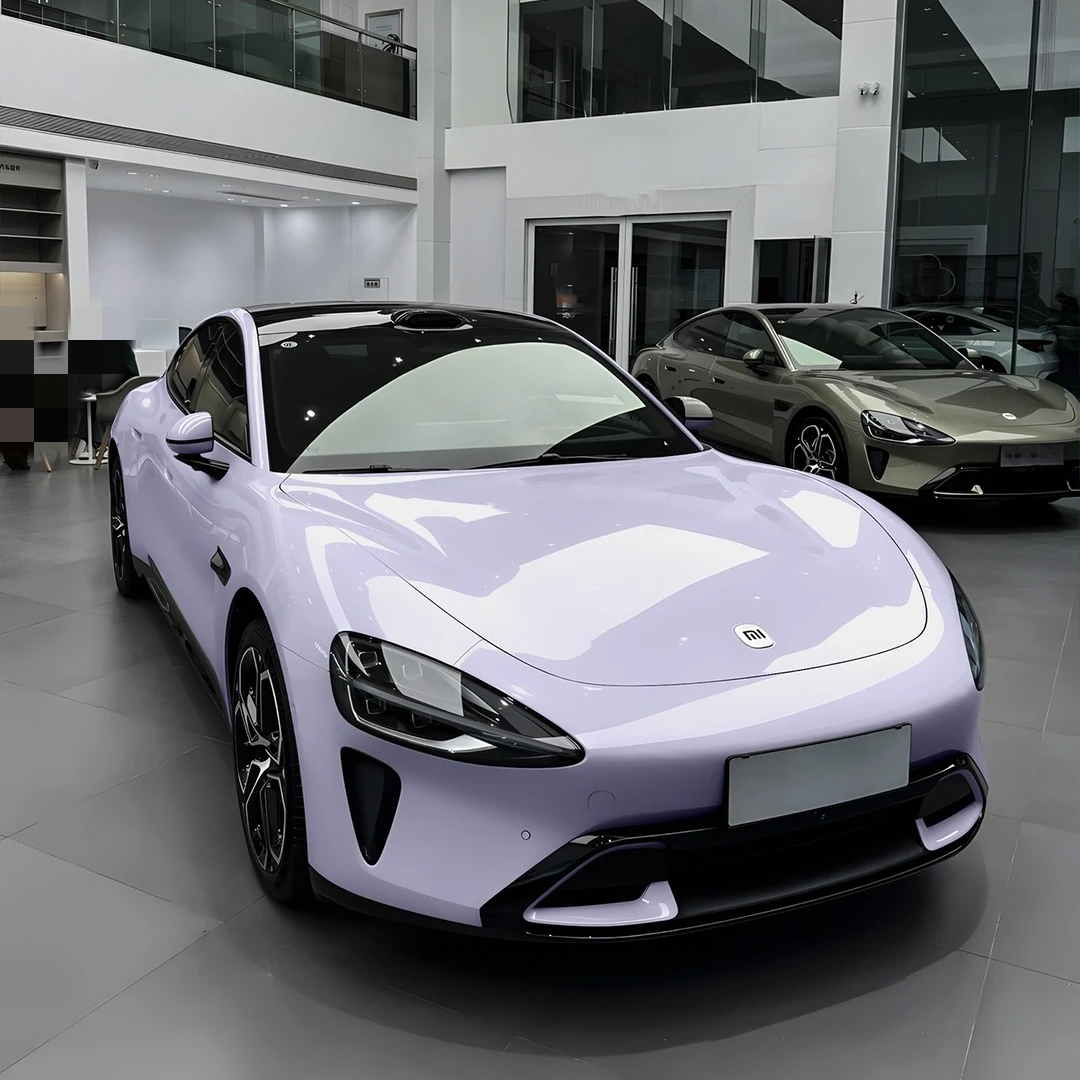 Luxury sports car with ALUKOCARWRAP Crystal Misty Purple Car Wrap, displaying a moody light purple car wrap look.