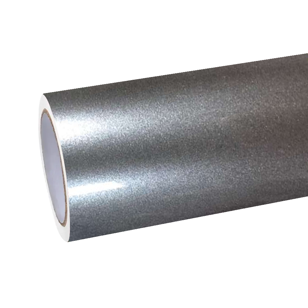 ALIKOCARWRAP Gloss Metallic Moonlight Silver Car Vinyl Wrap PET, showing flawless liquid mercury reflection.