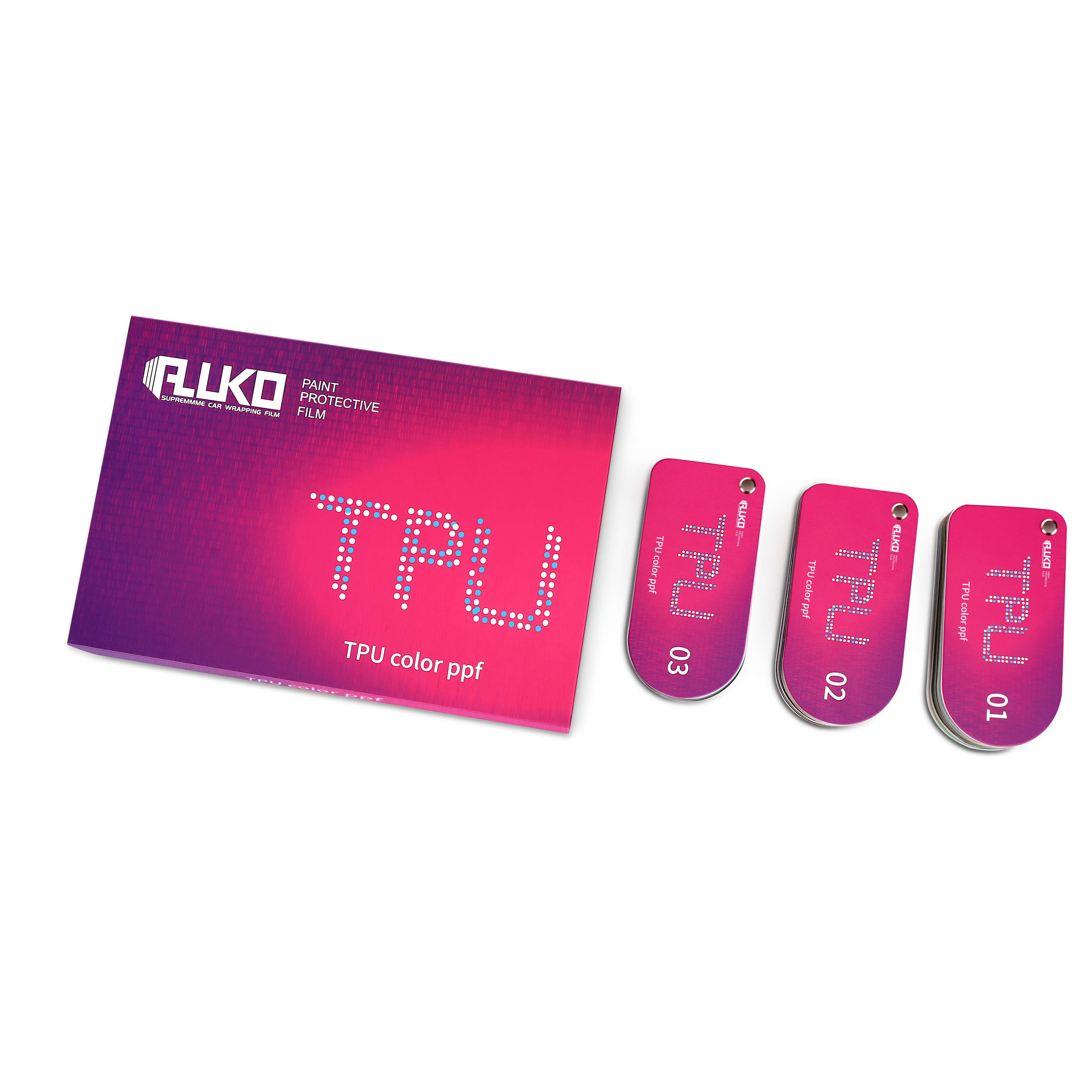 Opened 2026 Colored PPF Swatch Books showcasing a wide range of premium, self-healing TPU paint protection film colors and glossy finishes.