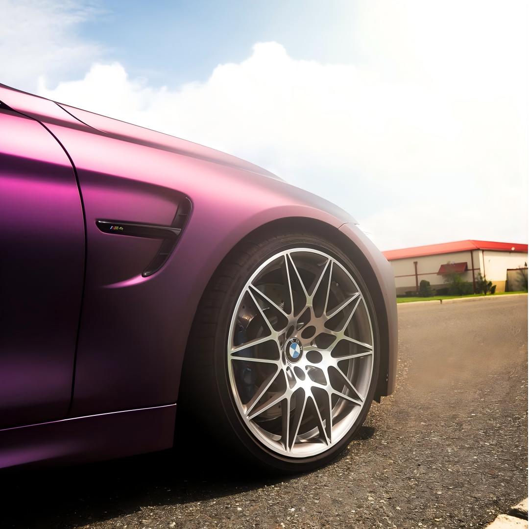 Close-up of TPU satin Russian Violet Purple film by ALUKOCARWRAP, delivering a premium satin ppf matte elegance.