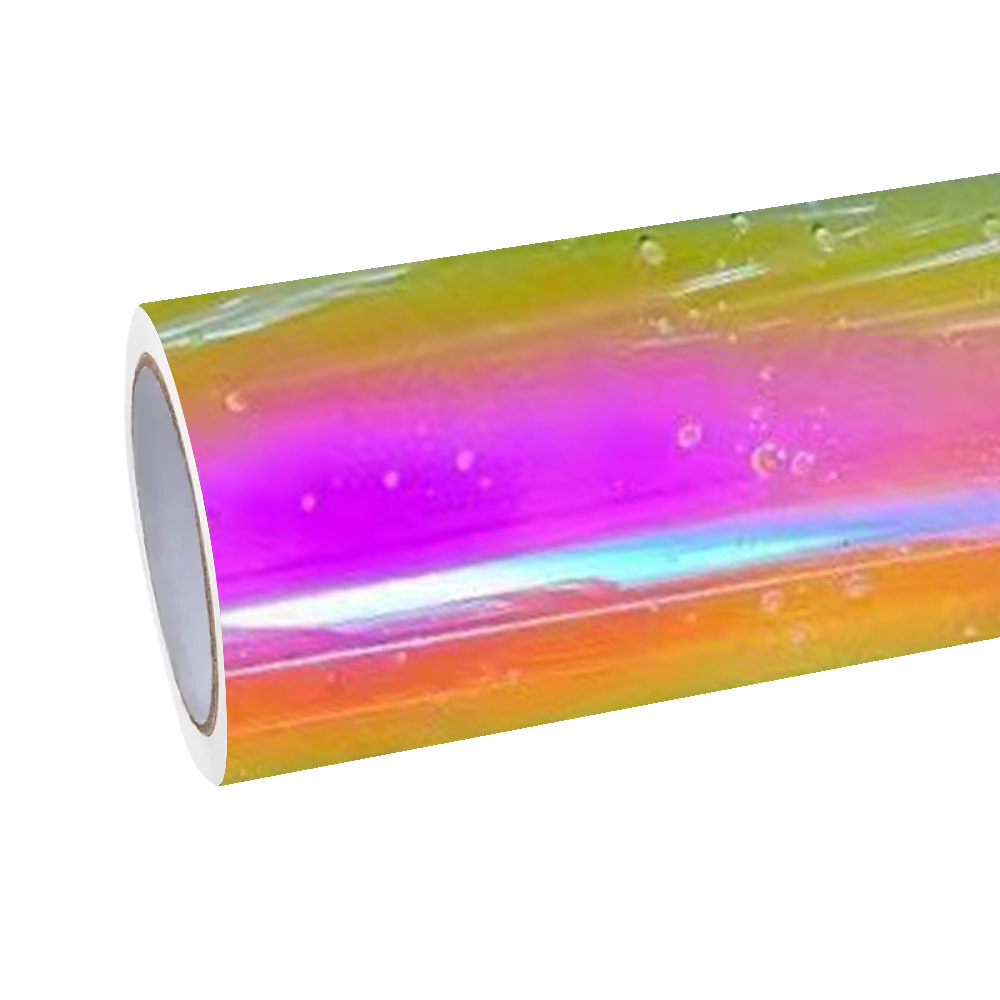 Premium roll of Gloss Rainbow Chrome Holographic Pink Car Vinyl Wrap, showing the flawless metallic mirror finish.