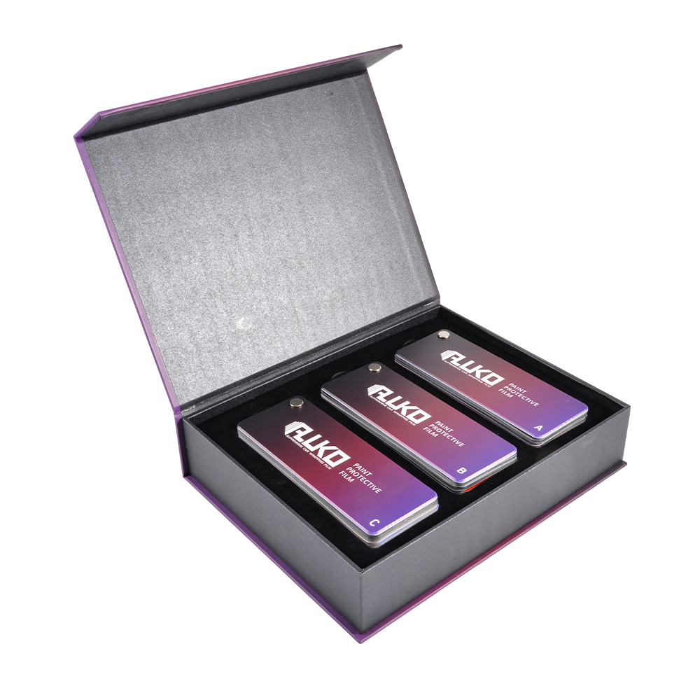 Professional automotive wrap sample books featuring premium PET vinyl wrap swatches for car paint protection and color customization.
