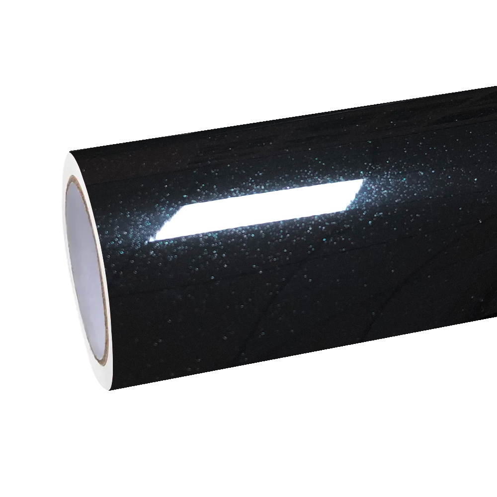 Microscopic view of shimmering diamond crystals embedded in a premium Gloss Glitter Car Wrap roll.