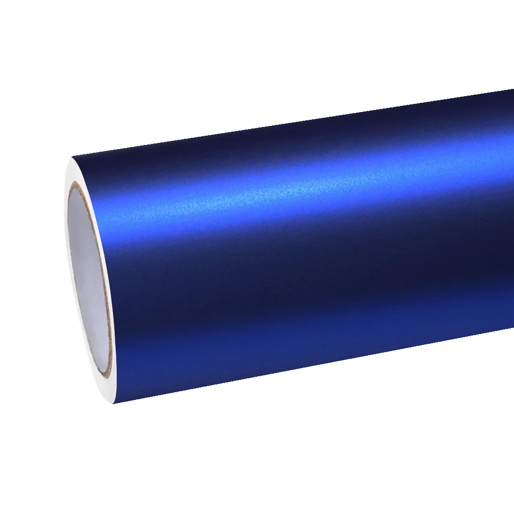 ALUKOCARWRAP Satin Chrome Klein Blue Car Vinyl Wrap PET installed on a luxury sports car, showcasing zero orange peel gloss.