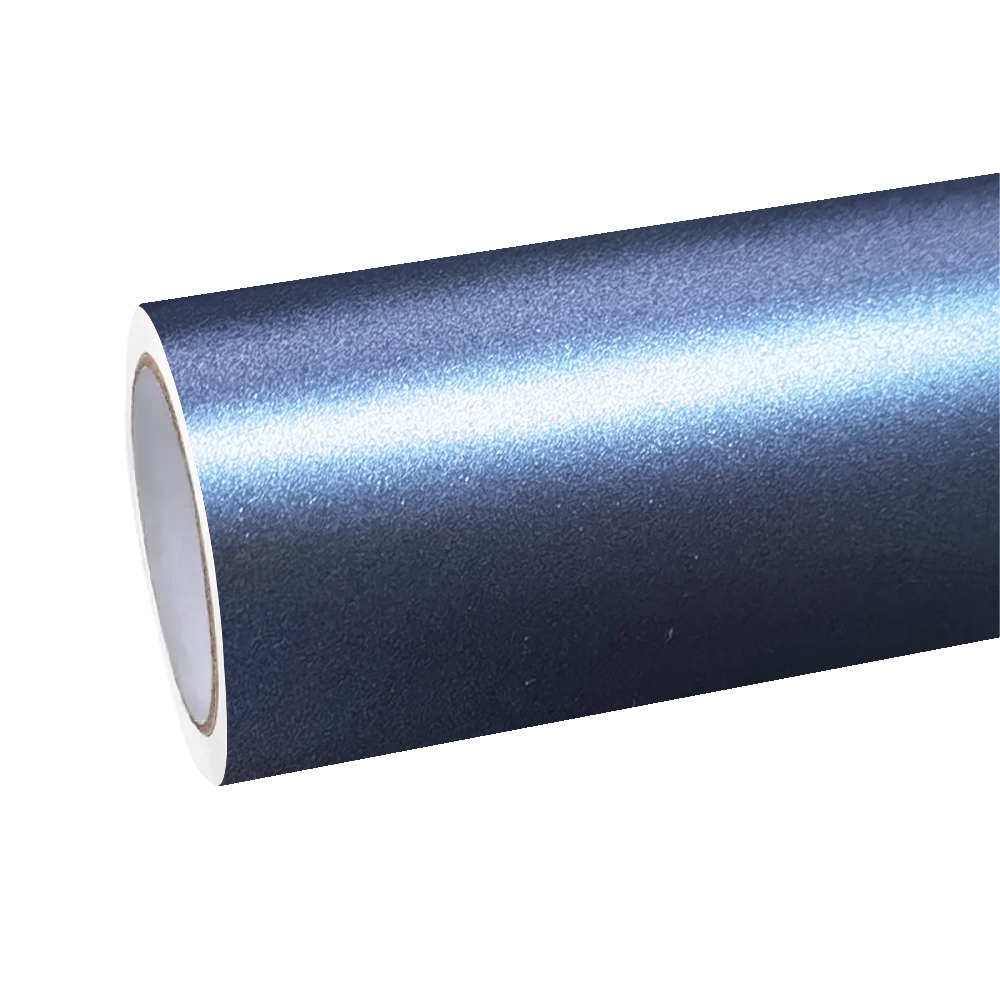 Ambient daylight flowing across the oceanic steel undertone of ALUKOCARWRAP storm blue car wrap, highlighting a silky metallic satin car wrap finish.