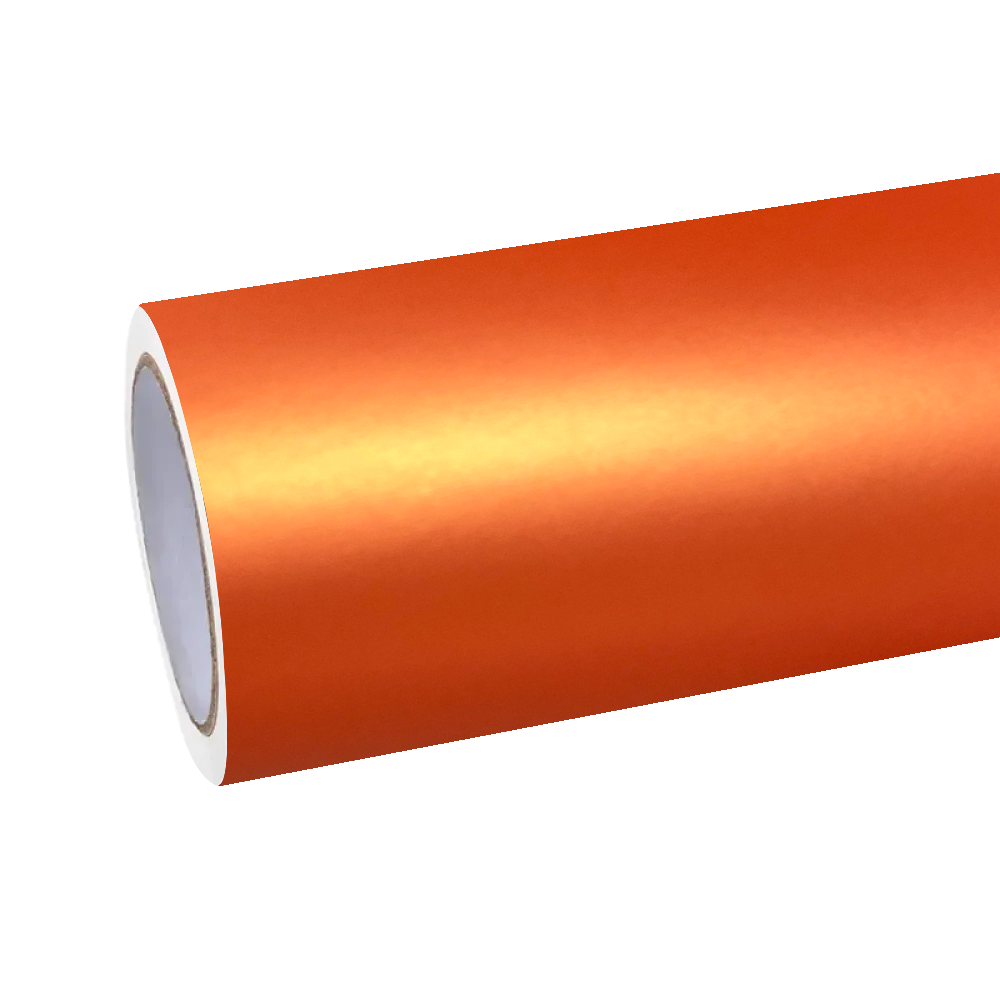 Studio lighting capture of ALUKOCARWRAP Ultimate Flat Matte Metallic Stunning Orange Car Vinyl Wrap PET showing seamless hood contouring