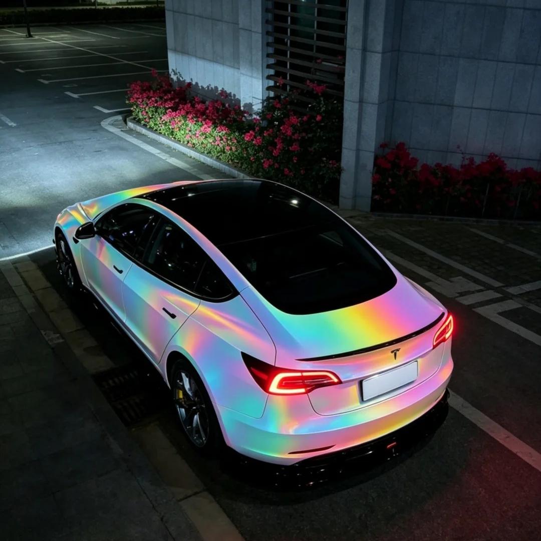 Tiffany Blue Prismatic Rainbow Reflective Holographic Car Wrap