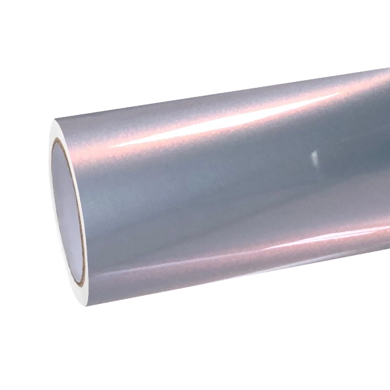 Aluko ultra metallic chameleon Silver Sunset Pink car vinyl wrap PET film roll, premium hyper-gloss flip vinyl for professional installers.