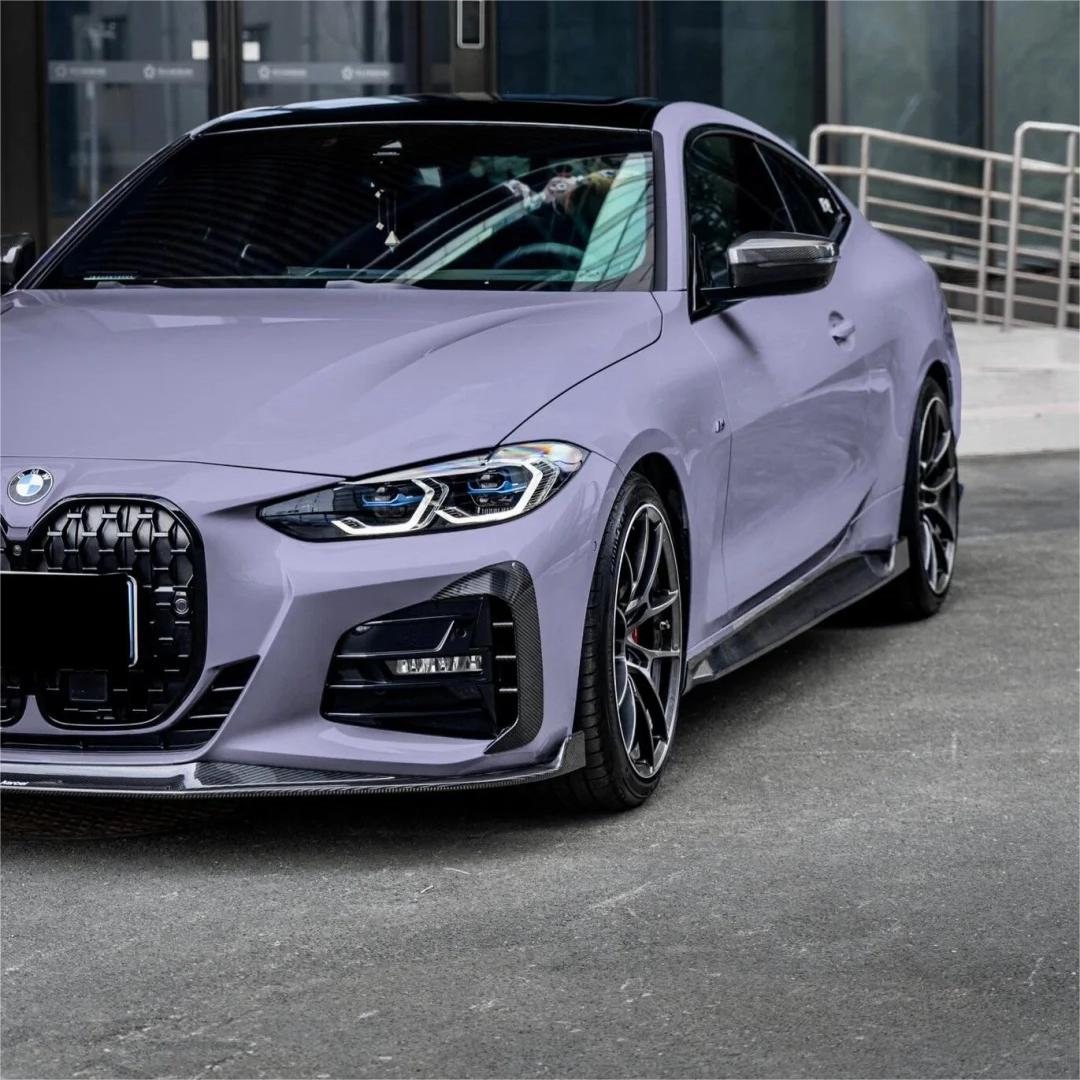 Elegant crystal purple car wrap on a customized vehicle body highlighting the radiant candy gloss under outdoor lighting