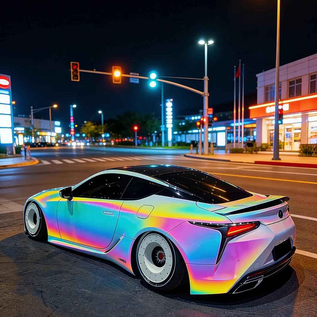 White Prismatic Rainbow Reflective Holographic Car Wrap