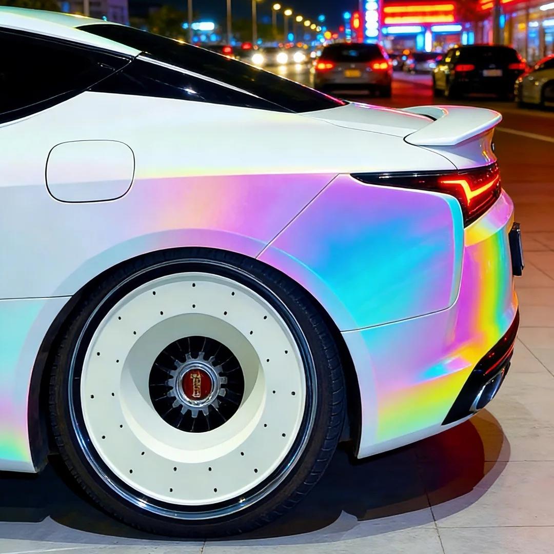 White Prismatic Rainbow Reflective Holographic Car Wrap
