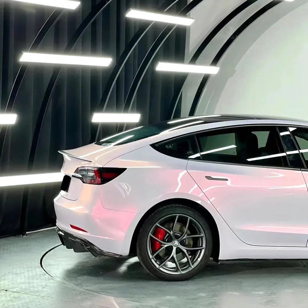 Gloss Metallic Chameleon Diamond Pollen Pink White Car Vinyl Wrap PET