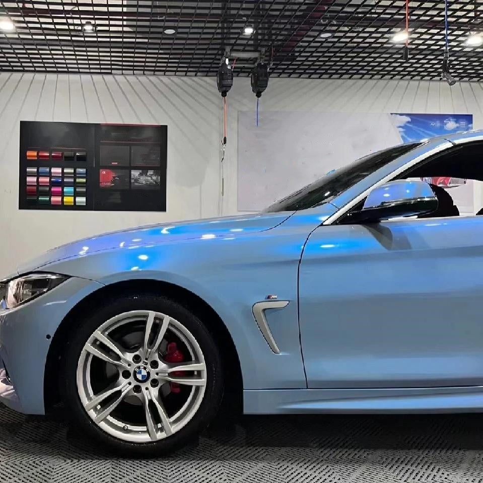 Gloss Metallic Grey Blue Car Vinyl Wrap PET