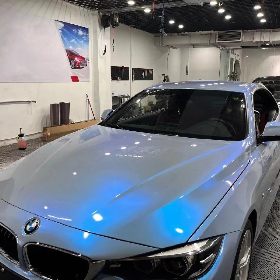 Gloss Metallic Grey Blue Car Vinyl Wrap PET