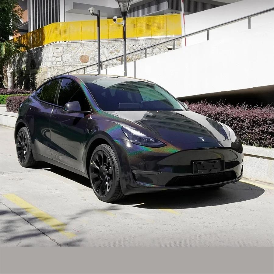 Gloss Metallic Rainbow Laser Black Car Vinyl Wrap PET