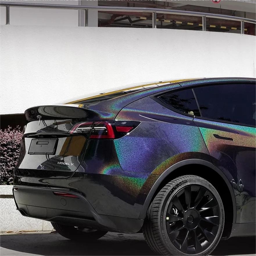 Gloss Metallic Rainbow Laser Black Car Vinyl Wrap PET