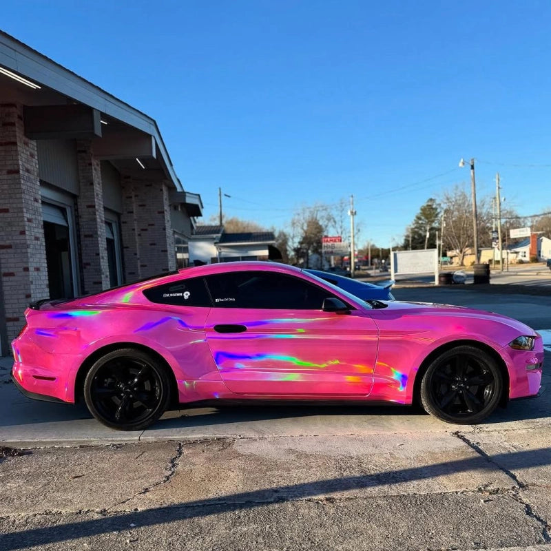 Gloss Pink Holographic Chrome Laser Car Vinyl Wrap Coupe BMW