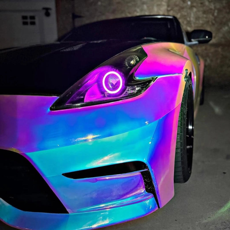 Gloss Rainbow Holographic Chrome White Car Vinyl Wrap PET