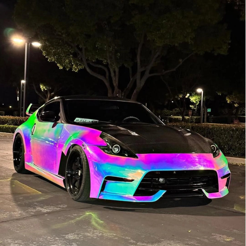 Gloss Rainbow Holographic Chrome White Car Vinyl Wrap PET
