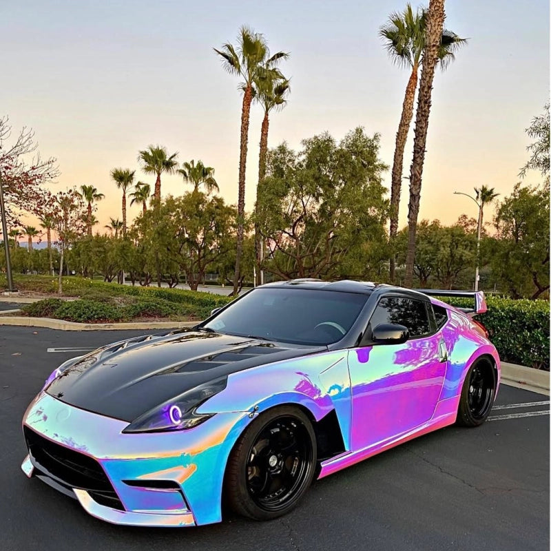 Gloss Rainbow Holographic Chrome White Car Vinyl Wrap PET