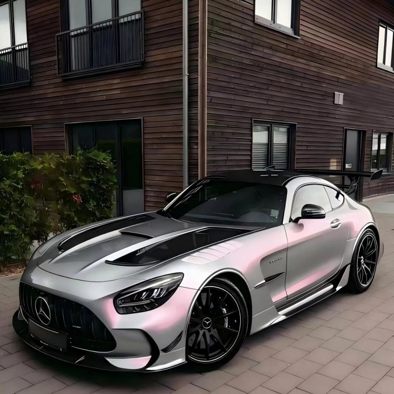 Ultra Gloss Metallic Chameleon Silver Sunset Pink Car Vinyl Wrap PET