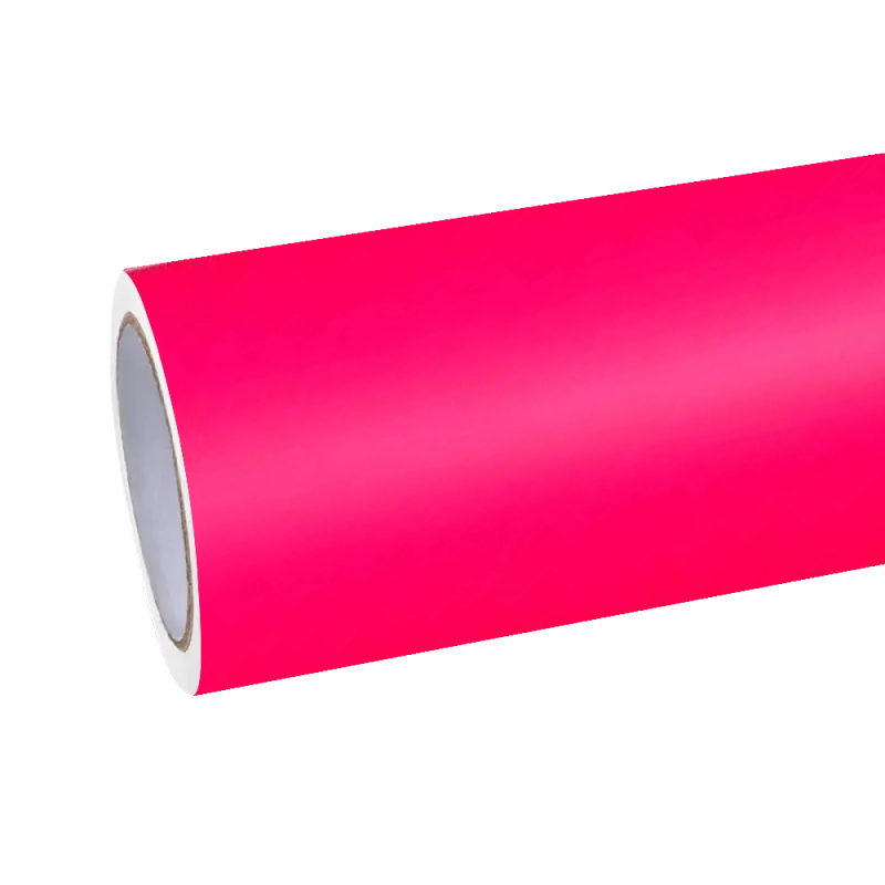 Roll of premium ultimate flat fluorescent pink car vinyl wrap PET material, high-quality pink car wrap film roll.