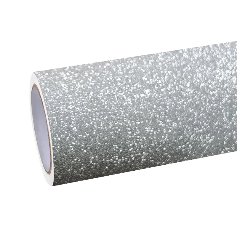 Aluko matte glitter Silver car vinyl wrap roll, high-density diamond glitter flakes wrapping vinyl for professional installers.