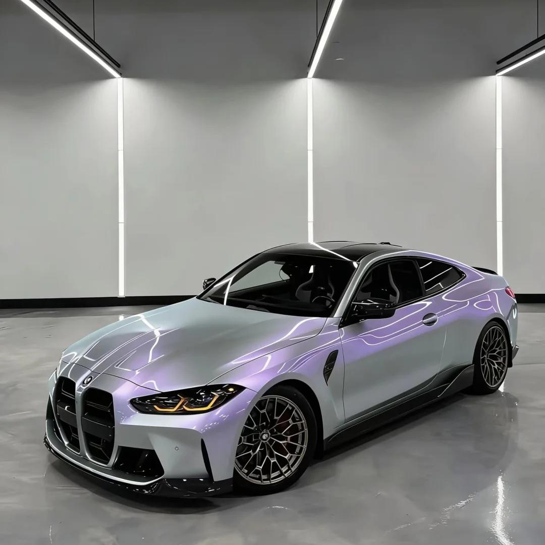 Ultra Gloss Metallic Chameleon Silver Purple Car Vinyl Wrap PET