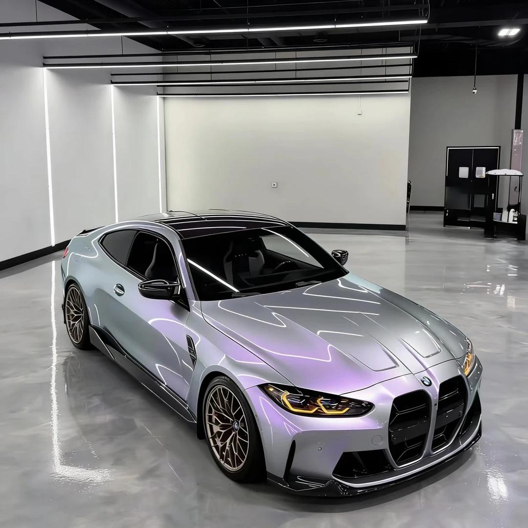Ultra Gloss Metallic Chameleon Silver Purple Car Vinyl Wrap PET